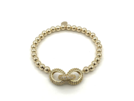 Armband Three rings met real gold plated balletjes en gold plated rings met Zirkonia crystal