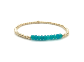 Armband Ella met real gold plated balletjes en petrol blauwe jade edelsteen