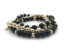 Armband Maxime met zwarte onyx edelsteen en real gold plated balletjes