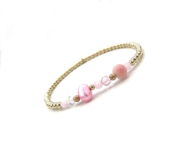 Armband Ceylan met roze edelstenen en real gold plated balletjes