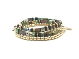 Armband Tila sparkle IV met gold plated balletjes en bruin/groene edelstenen