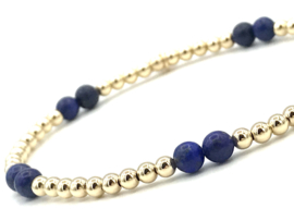 Armband Fayèn met real gold plated balletjes en Lapis Lazuli edelsteen