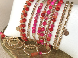 Armband Puk met real gold plated balletjes en roze jaspis edelsteen