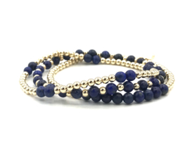 Armband Fayèn met real gold plated balletjes en Lapis Lazuli edelsteen