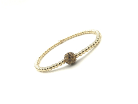 Armband Sylvia brown met goud real gold plated bolletjes en camel kleurig Swarovski bolletje
