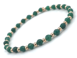 Armband Amina met groene jade edelsteen en rosé real gold plated balletjes