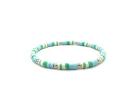 Armband Suzanne met real gold plated balletjes en blauw, groen en witte schijfjes