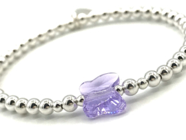 Armband Vlinder violet met Swarovski crystal en écht zilveren balletjes