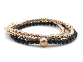 Armband Janna met facet geslepen onyx en rosé real gold plated glitterbal