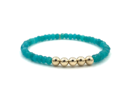 Armband Hannah met petrol blauwe jade edelsteen en real gold plated balletjes