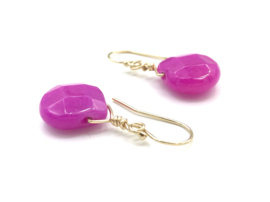 Oorbellen real gold plated met prachtige roze chalcedoon druppel edelsteen