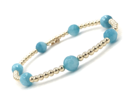 Armband Noor met real gold plated balletjes en turquoise jade edelsteen