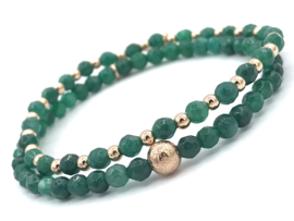 Armband Yinthe met groene jade edelsteen en rosé real gold plated glitterbal