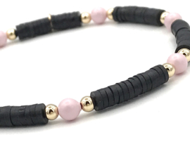 Armband Hayley met roze Swarovski pareltjes en real gold plated balletjes