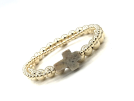 Armband Cross met real gold plated balletjes en kruisje van crazy lace agaat