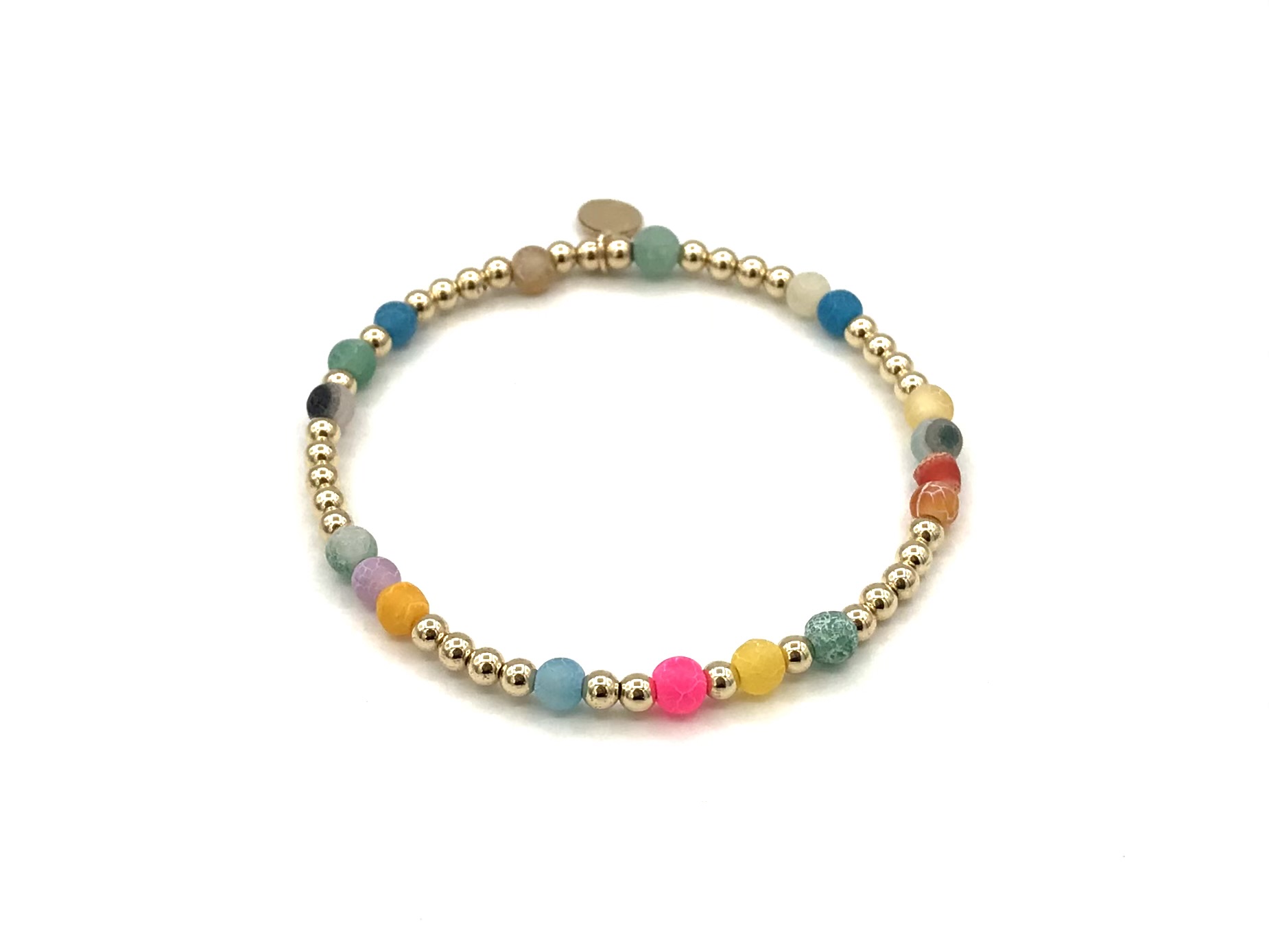Armband Eslem met real gold plated balletjes en gekleurde matte agaat edelsteen