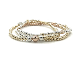 Armband Marie met 925 Sterling zilveren- en real gold plated- en rosé real gold plated balletjes