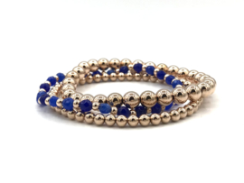 Armband Caren met rosé real gold plated balletjes en Lapis Lazuli