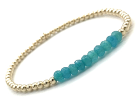 Armband Ella met real gold plated balletjes en petrol blauwe jade edelsteen