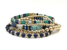 Armband Tila blue met gold plated balletjes en edelsteen