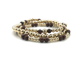 Armband Jula met real gold plated balletjes en bruine edelsteentjes