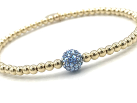 Armband Sylvia blue met real gold plated balletjes en bolletje van Swarovski crystal