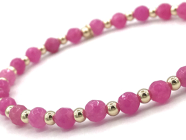 Armband Nina pink met real gold plated balletjes en chalcedoon edelsteen