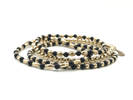 Armband Farah met real gold plated balletjes en facet geslepen zwarte onyx edelstenen