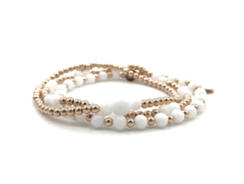 Armband Lenne rosé met real gold plated balletjes en witte jade edelsteen