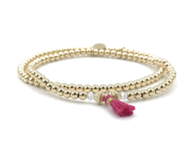 Armband Soof met real gold plated balletjes, Swarovski crystal en roze kwastje