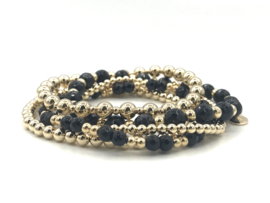 Armband Valentina met real gold plated balletjes en facet geslepen onyx