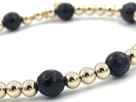 Armband Vesper met real gold plated balletjes en donkerblauw goudsteen