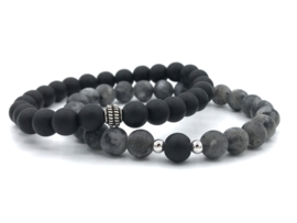 Heren armband Vince met labradoriet en onyx edelsteen en Sterling zilveren kralen