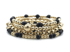 Armband Vesper met real gold plated balletjes en donkerblauw goudsteen