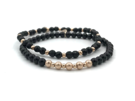 Armband Elize met rosé real gold plated balletjes en onyx edelsteen