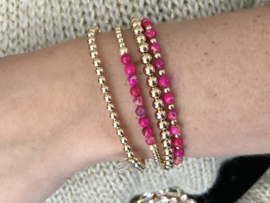 Armband Puk met real gold plated balletjes en roze jaspis edelsteen