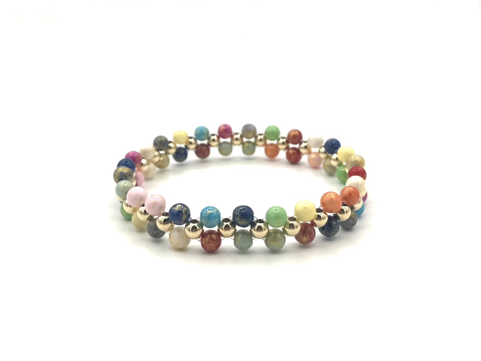 Armband Zehra gemstone met real gold plated balletjes en gekleurde jade edelsteen met een vleugje goudkleur