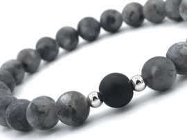 Heren armband Vince met labradoriet en onyx edelsteen en Sterling zilveren kralen