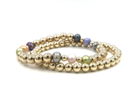 Armband Zahra met real gold plated balletjes en gekleurde parels