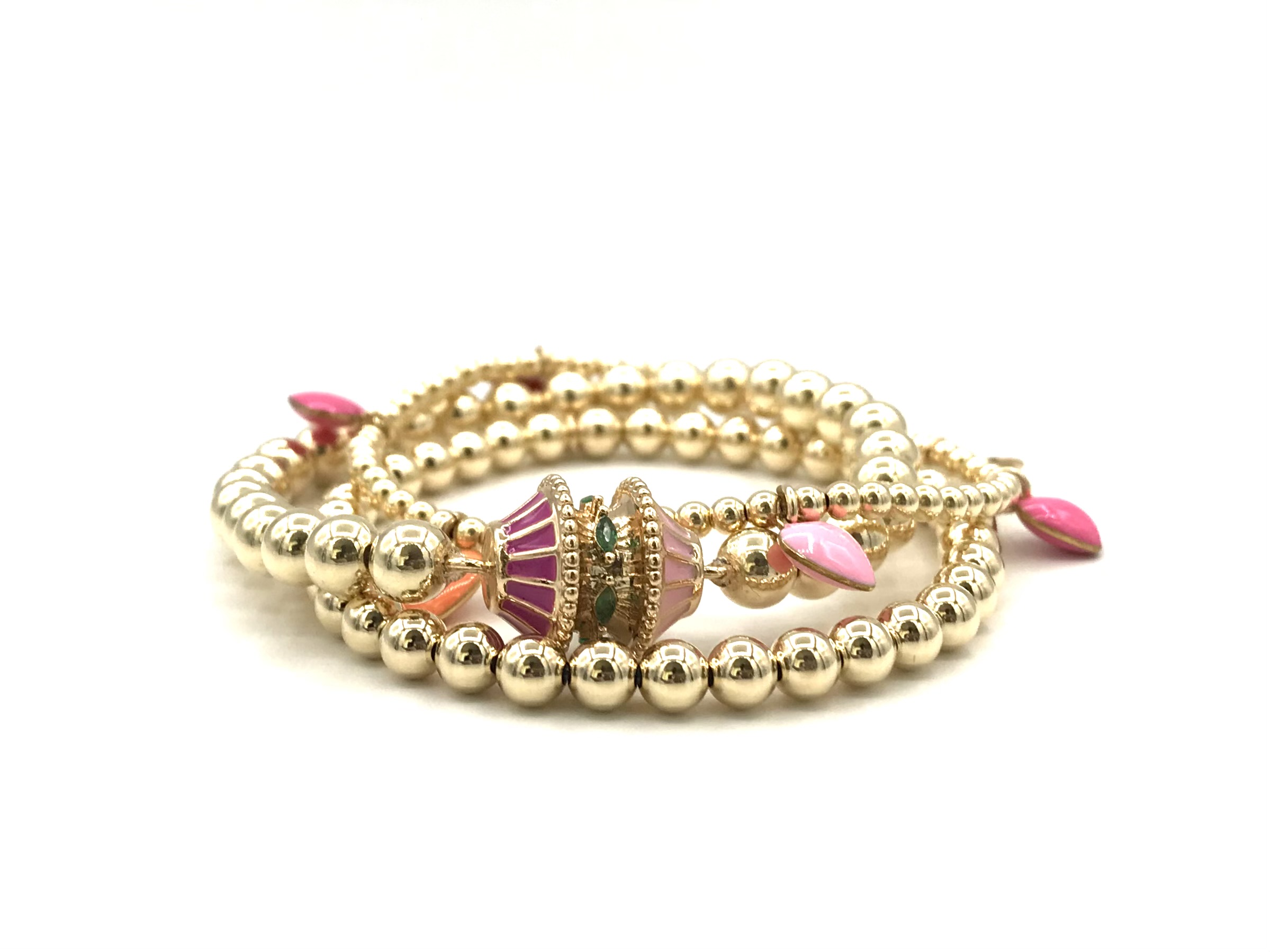 Armband Macy pink met real gold plated balletjes en gekleurde hartjes