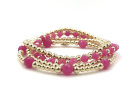 Armband Nina pink met real gold plated balletjes en chalcedoon edelsteen