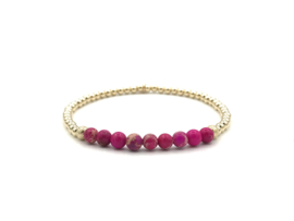 Armband Miray met real gold plated balletjes en roze jaspis edelstenen