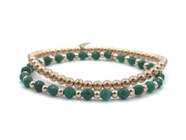 Armband Amina met groene jade edelsteen en rosé real gold plated balletjes