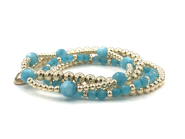 Armband Pien met real gold plated balletjes en turquoise jade edelsteen