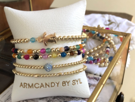 Armband Sylvia blue met real gold plated balletjes en bolletje van Swarovski crystal