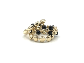 Ring Zehra black met onyx edelsteen en dubbele lagen real gold plated balletjes