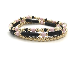 Armband Hayley met roze Swarovski pareltjes en real gold plated balletjes