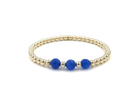 Armband Fien met real gold plated balletjes en lapis lazuli edelsteen