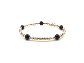 Armband Romée met rosé real gold balletjes en zwarte onyx edelsteen