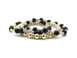 Armband Chiara black met real gold plated balletjes en onyx edelsteen